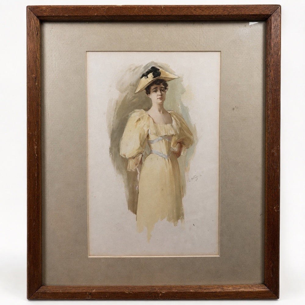 Antique 1893 Willard Leroy Metcalf "A Sketch" Portrait Lithograph Print Framed